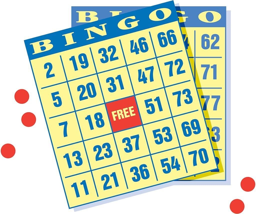 Bingo cards with dots to mark off the numbers.